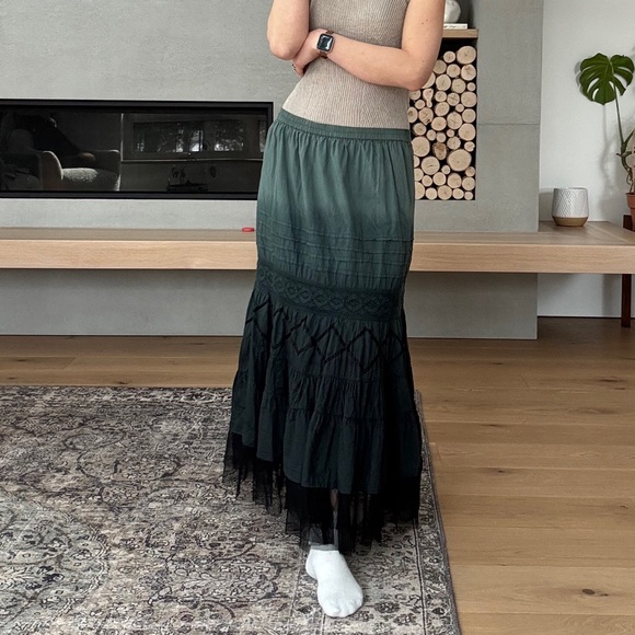 Vintage 100% cotton Ombre Dark Green Maxi Skirt L - Picture 17 of 17